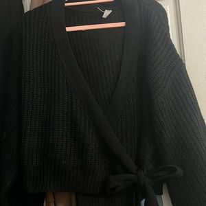 H&M black tie wrapped knit sweater